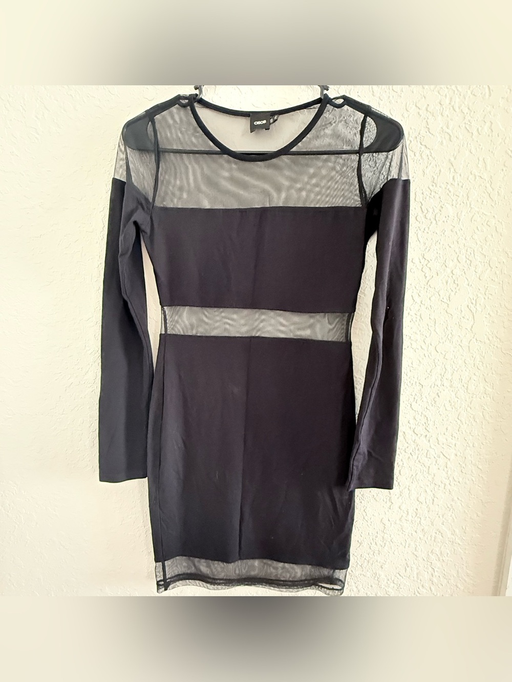 ASOS Black Mesh-Trim Long Sleeve Bodycon Dress